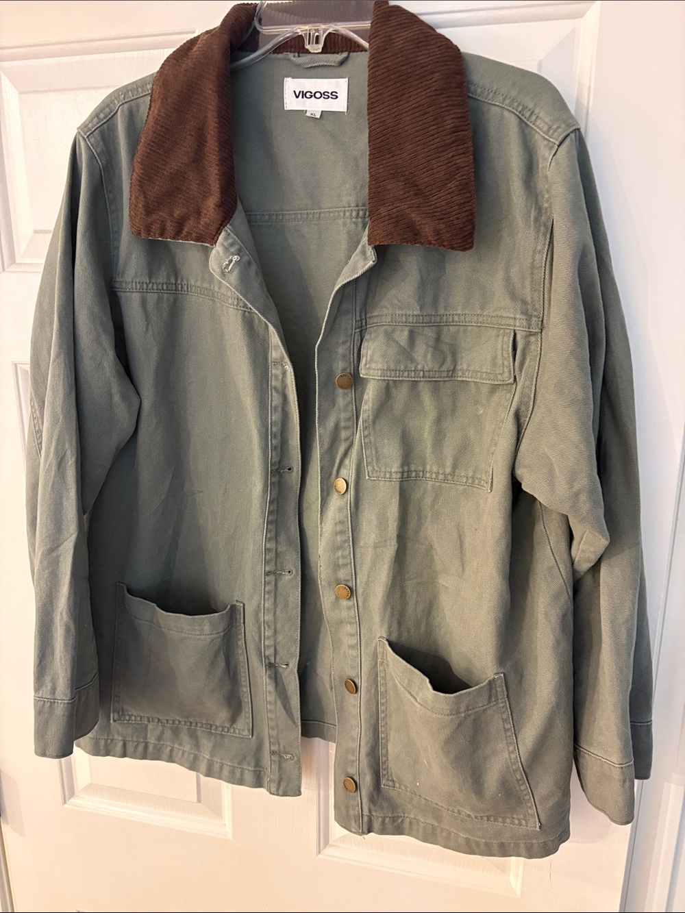 Vigoss Olive Field Jacket with Brown Corduroy Collar